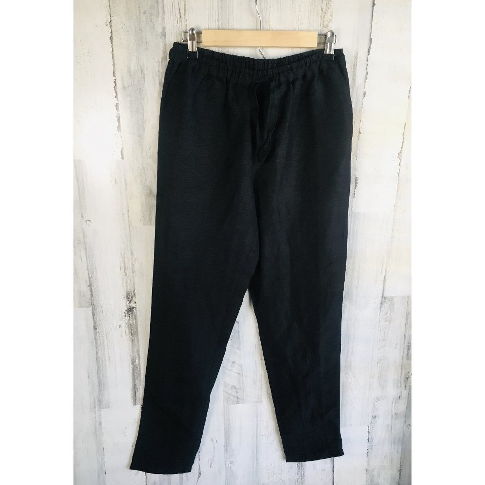 NWOT Seafolly Linen Blend Pants Pull-On Black Tapered Elastic Waist S